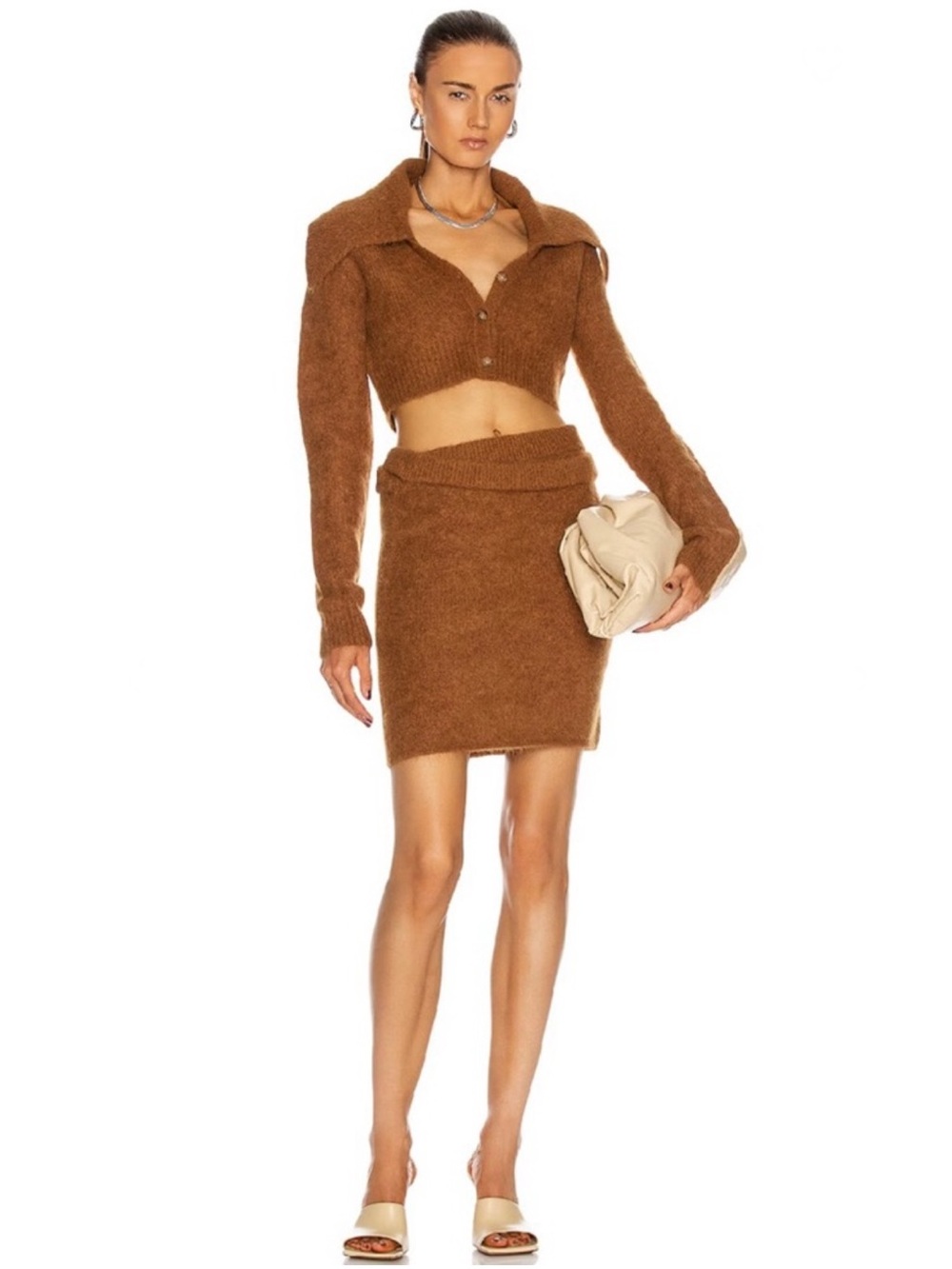 HELMUT LANG REVOLVE BROWN KNIT MINI SKIRT - Picture 8 of 8